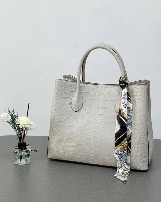 Women's Genuine Crocodile Leather Top Handle Shoulder Tote Purse Messenger Bags Cream 32cm