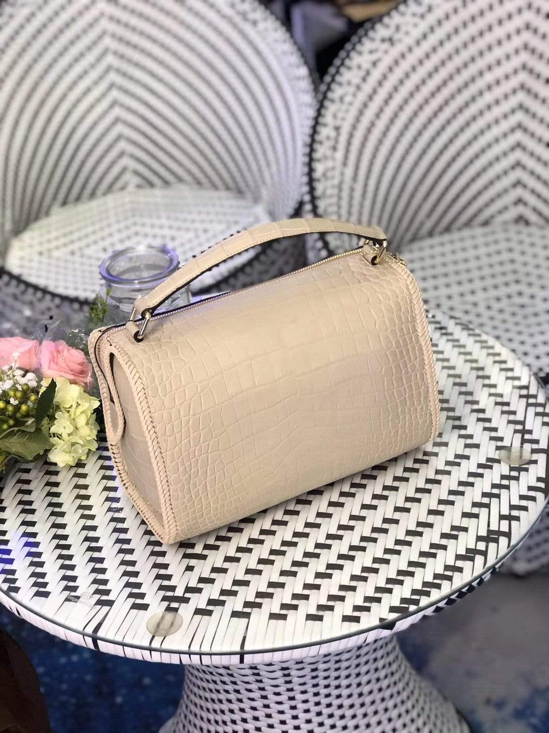 Women's Genuine Crocodile Mini Bowler Shoulder Bag