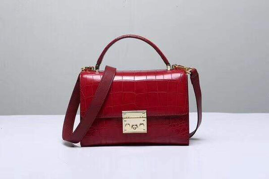 Women's Genuine Crocodile Leather Tote Top Handle Bags Wine Red