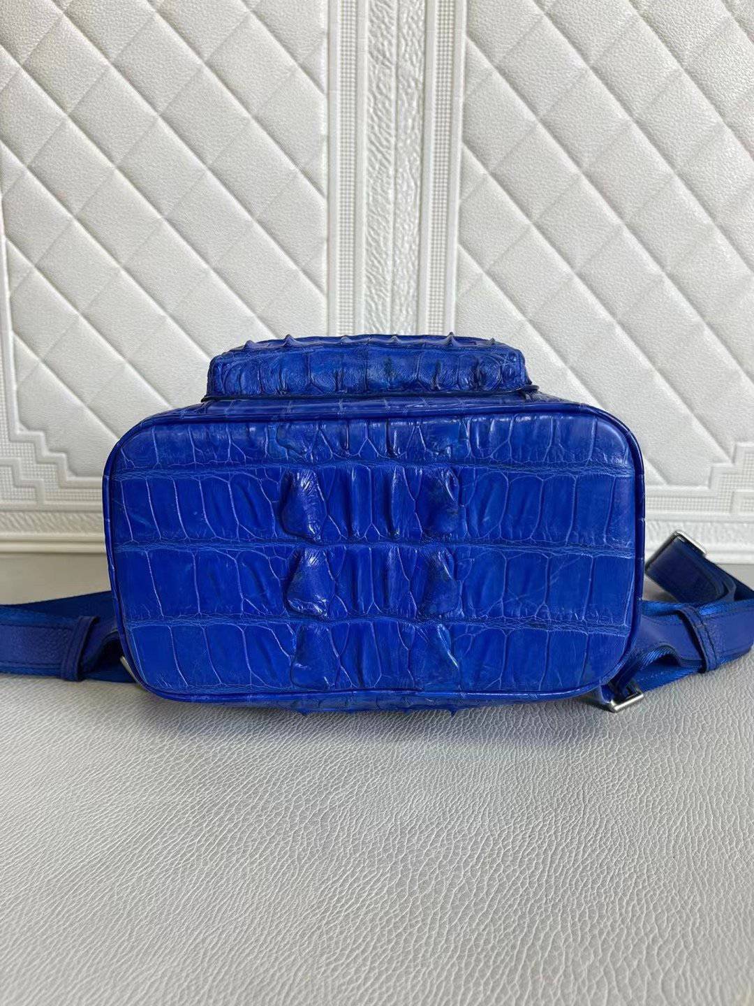 Womens Crocodile Leather Backpack Blue & Black