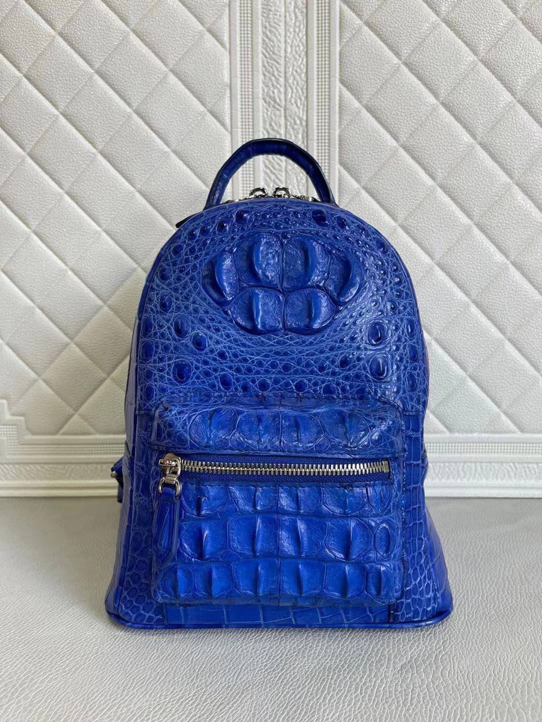 Womens Crocodile Leather Backpack Blue & Black | Rossie Viren display picture 3