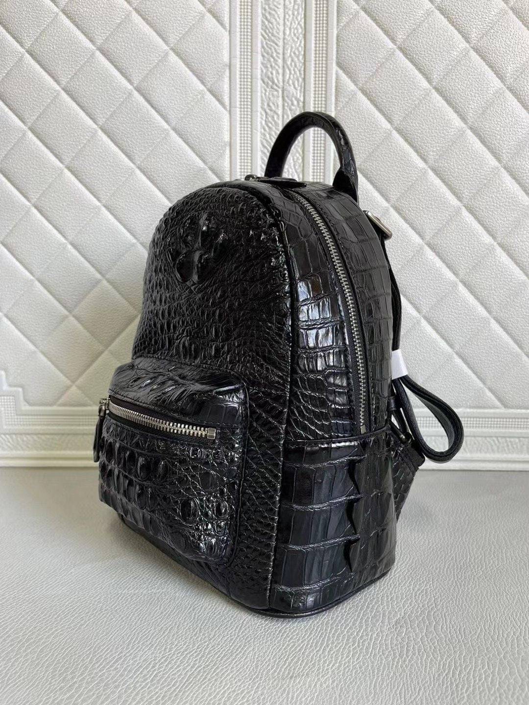 Womens Crocodile Leather Backpack Blue & Black