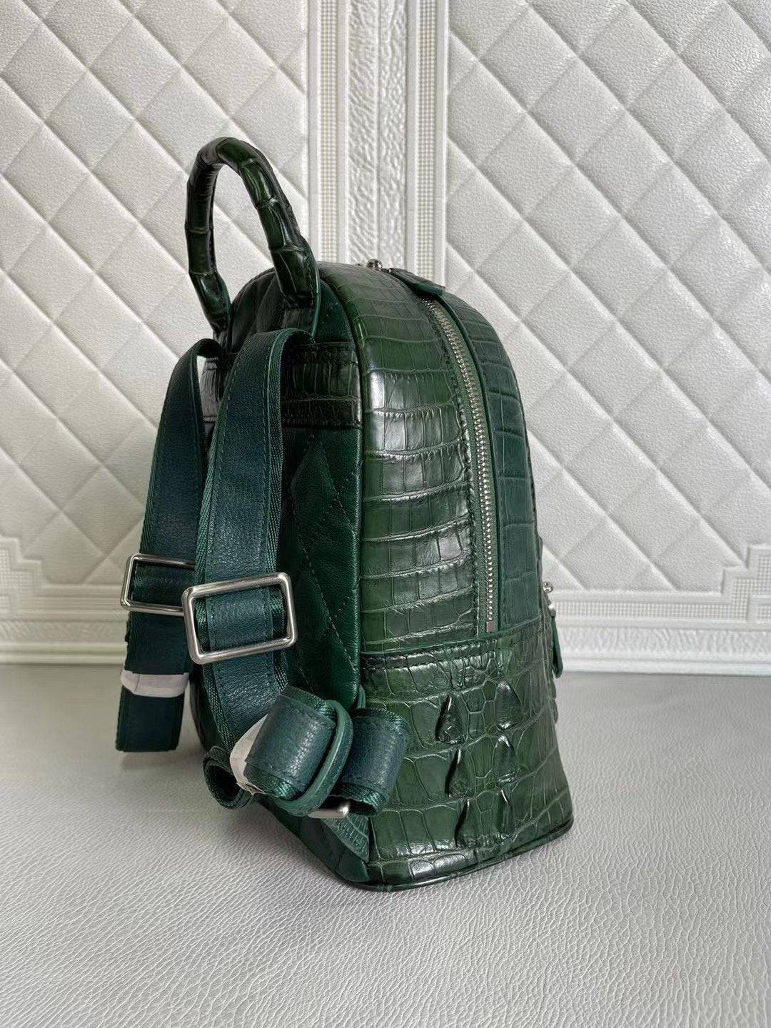 Womens Crocodile Leather Backpack Dark Green & Light Green