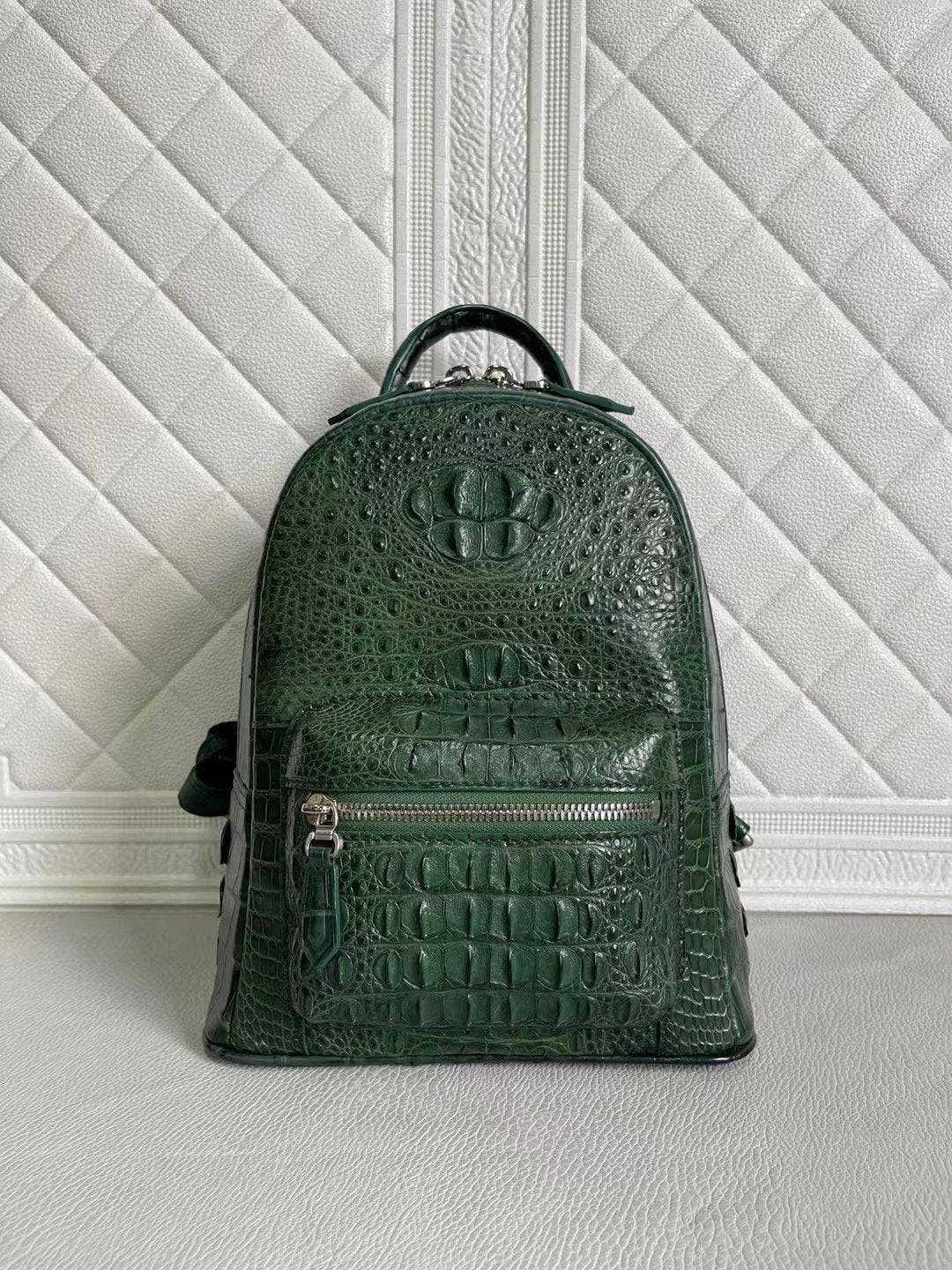 Womens Crocodile Leather Backpack Dark Green & Light Green