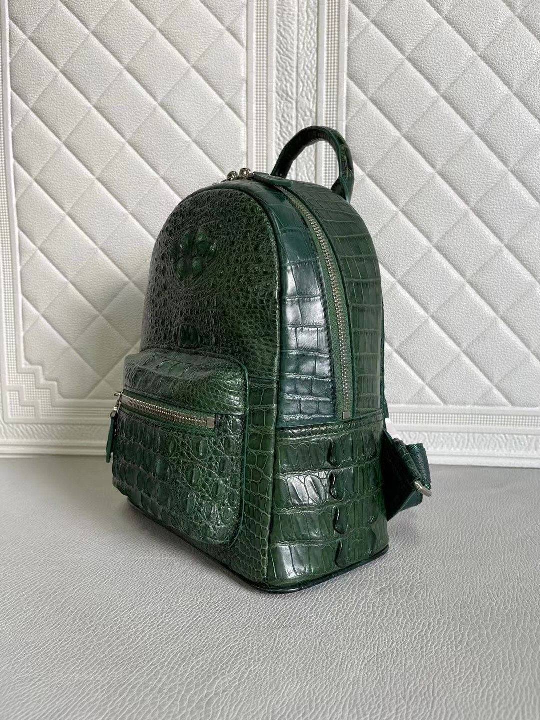 Womens Crocodile Leather Backpack Dark Green & Light Green