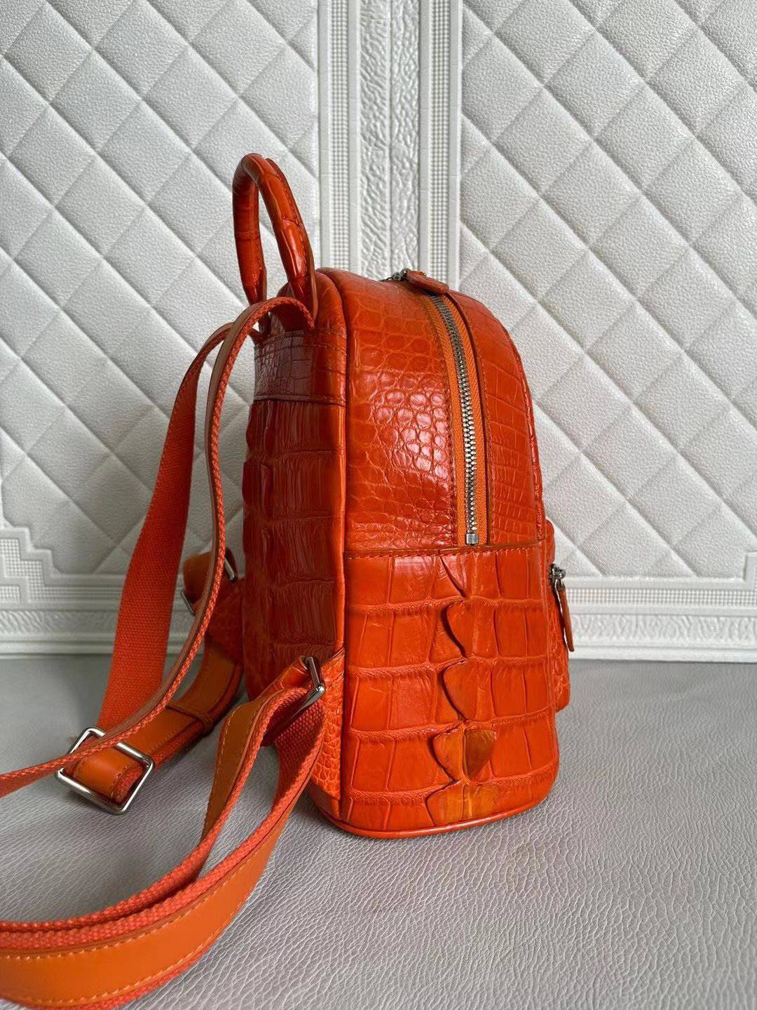 Womens Crocodile Leather Backpack Orange & Wine Red