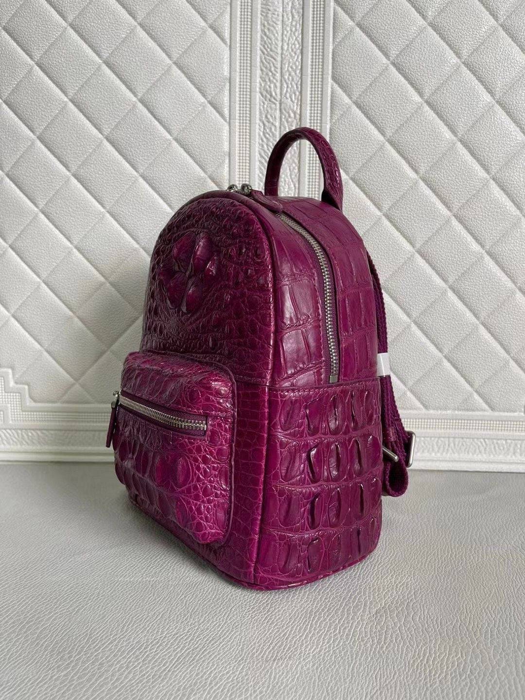 Womens Crocodile Leather Backpack Orange & Wine Red