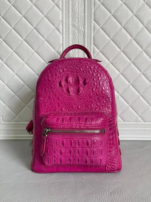 Womens Crocodile Leather Backpack Peach & Red