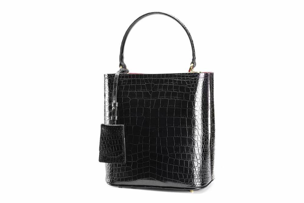 Womens Crocodile Leather Black Backet Shoulder Bags