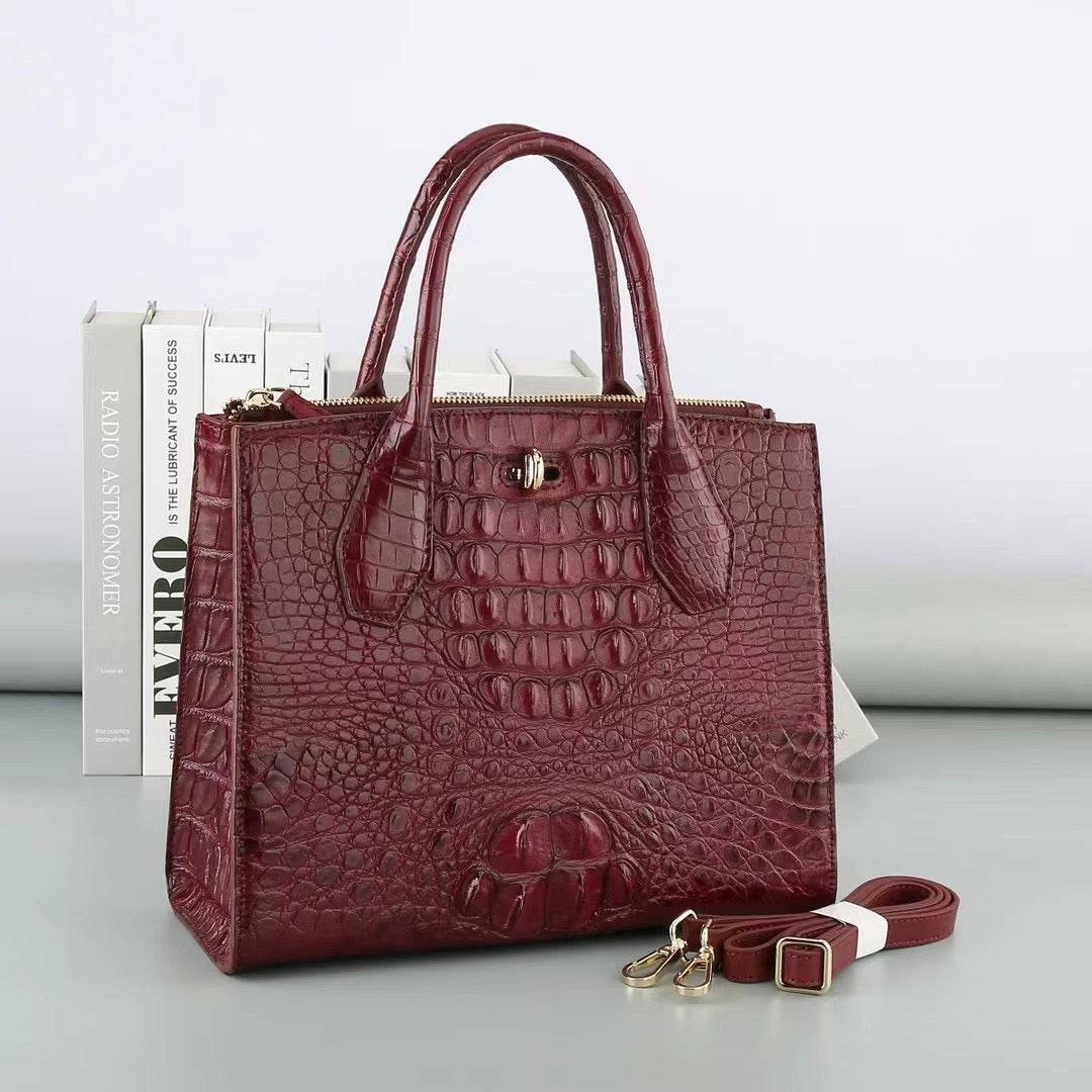 Womens Crocodile Leather Top Handle Cross Body Tote Bags