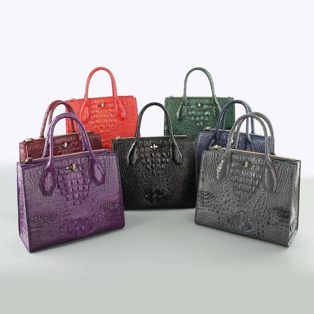 Womens Crocodile Leather Top Handle Cross Body Tote Bags