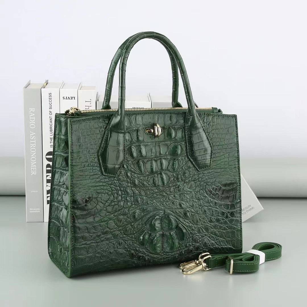 Womens Crocodile Leather Top Handle Cross Body Tote Bags