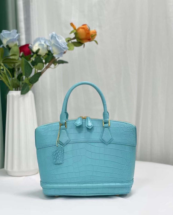 Womens  Crocodile Leather Top Handle Satchel Bag Sky Blue