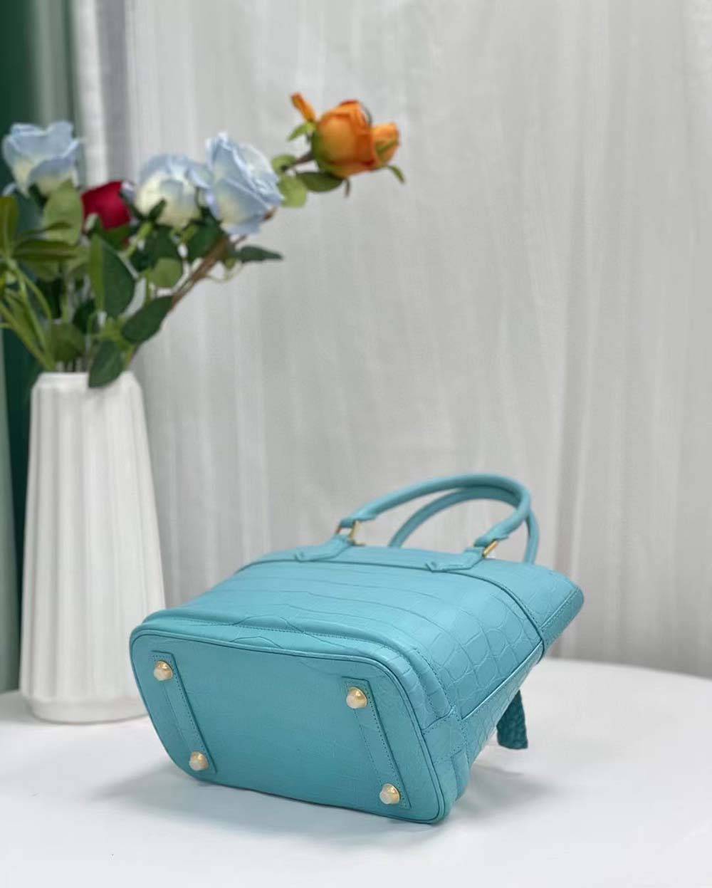 Womens  Crocodile Leather Top Handle Satchel Bag Sky Blue