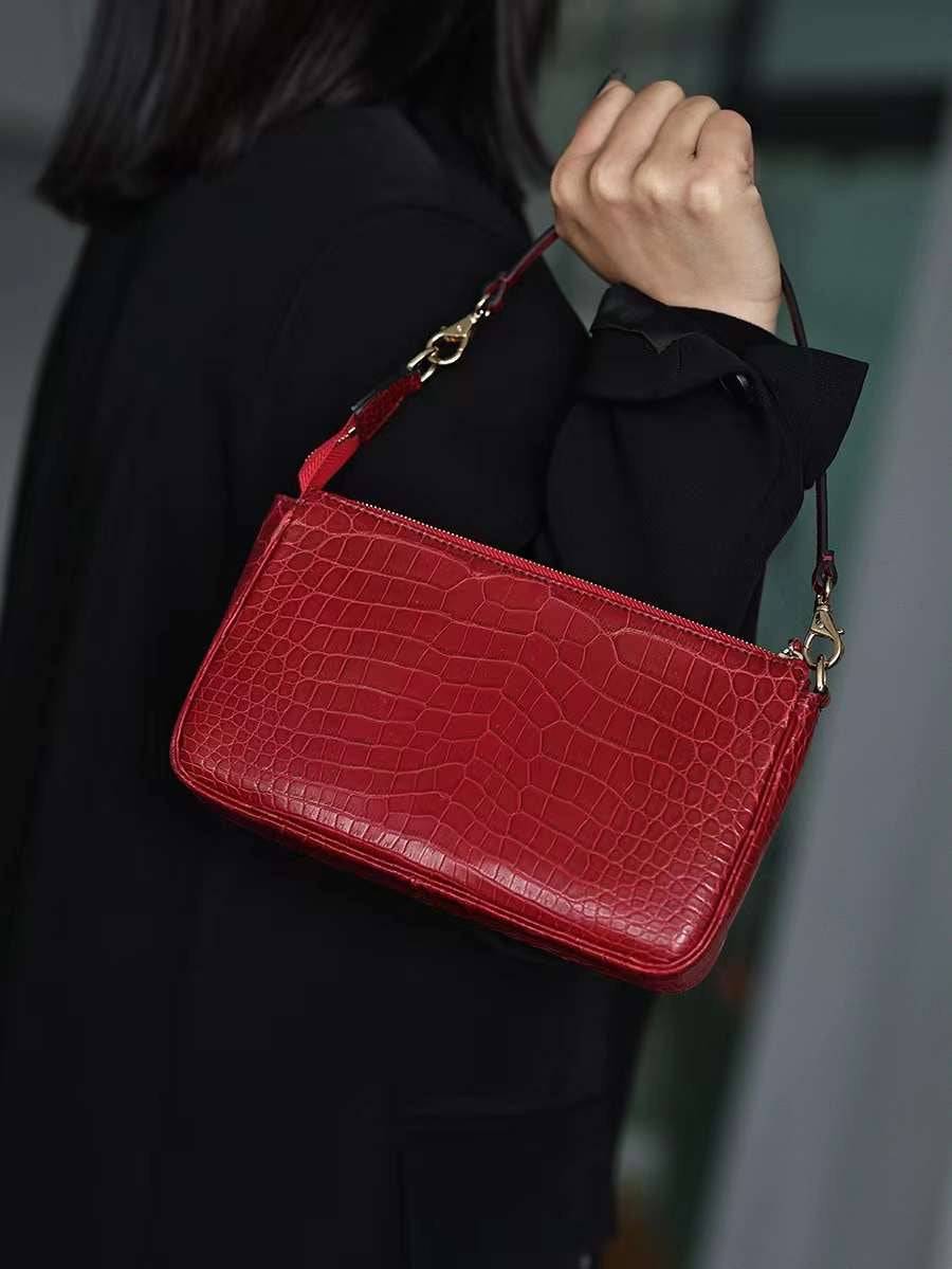 Womens  Crocodile Leather Underarm Bag