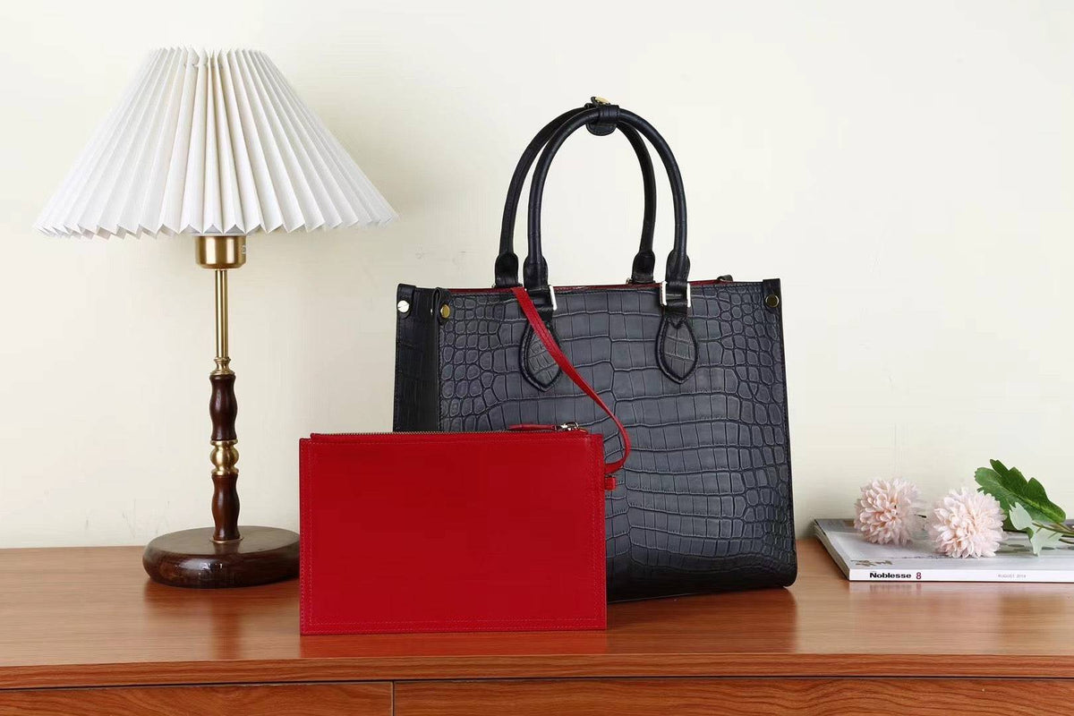 Womens Crocodile Skin Leather Large Shopper Tote Bag