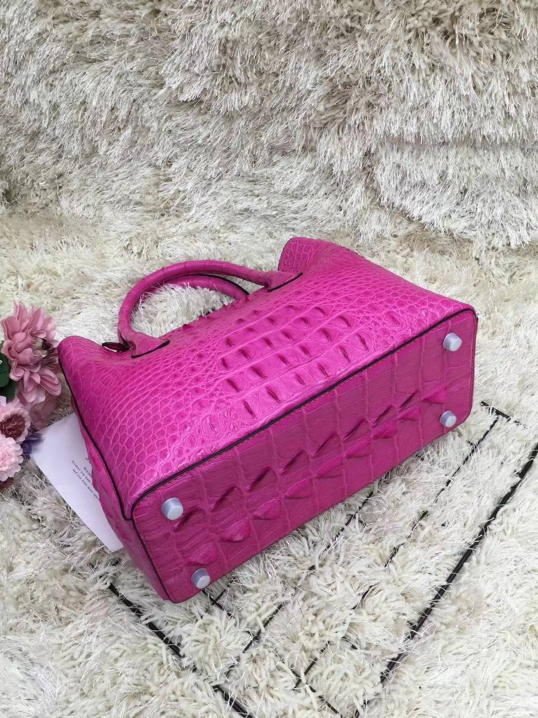 Womens Crocodile  Skin  Leather Satchel Bag 30cm Pink