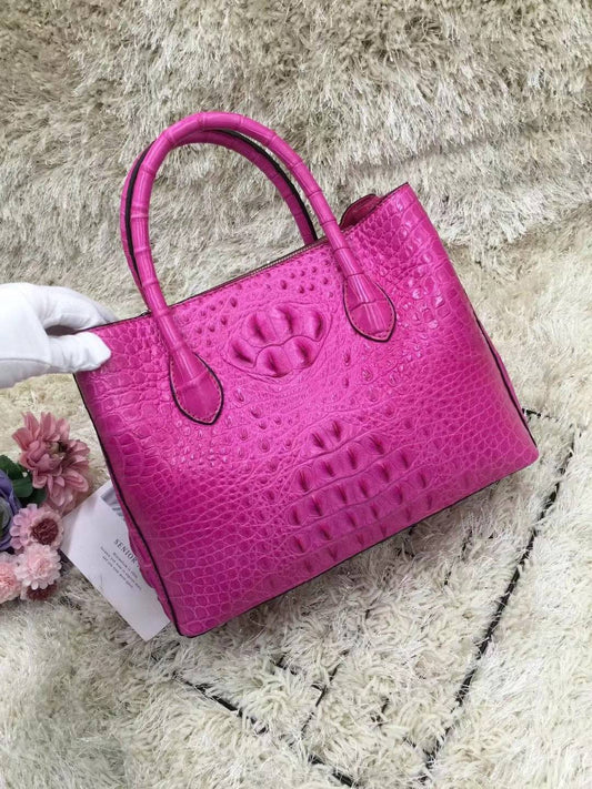 Womens Crocodile  Skin  Leather Satchel Bag 30cm Pink