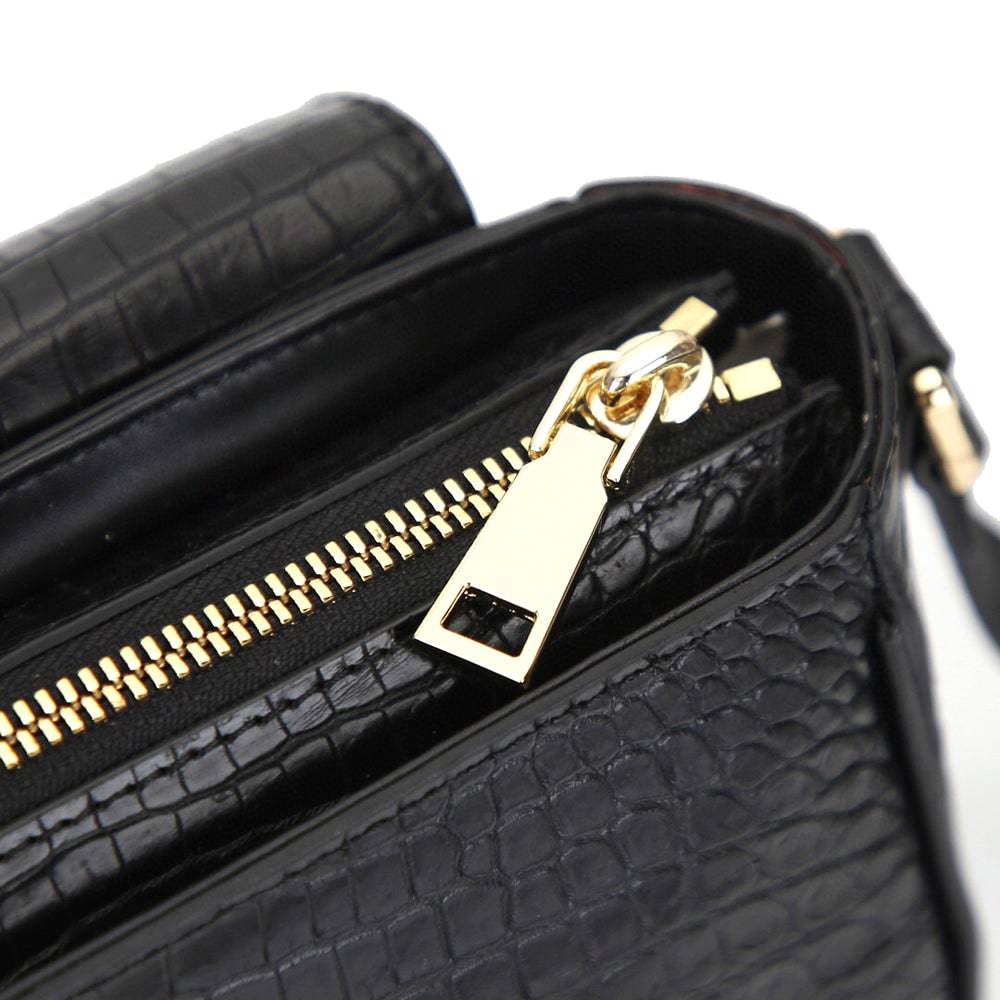 Crocodile Leather Womens Cross Body Shoulder Bag Black