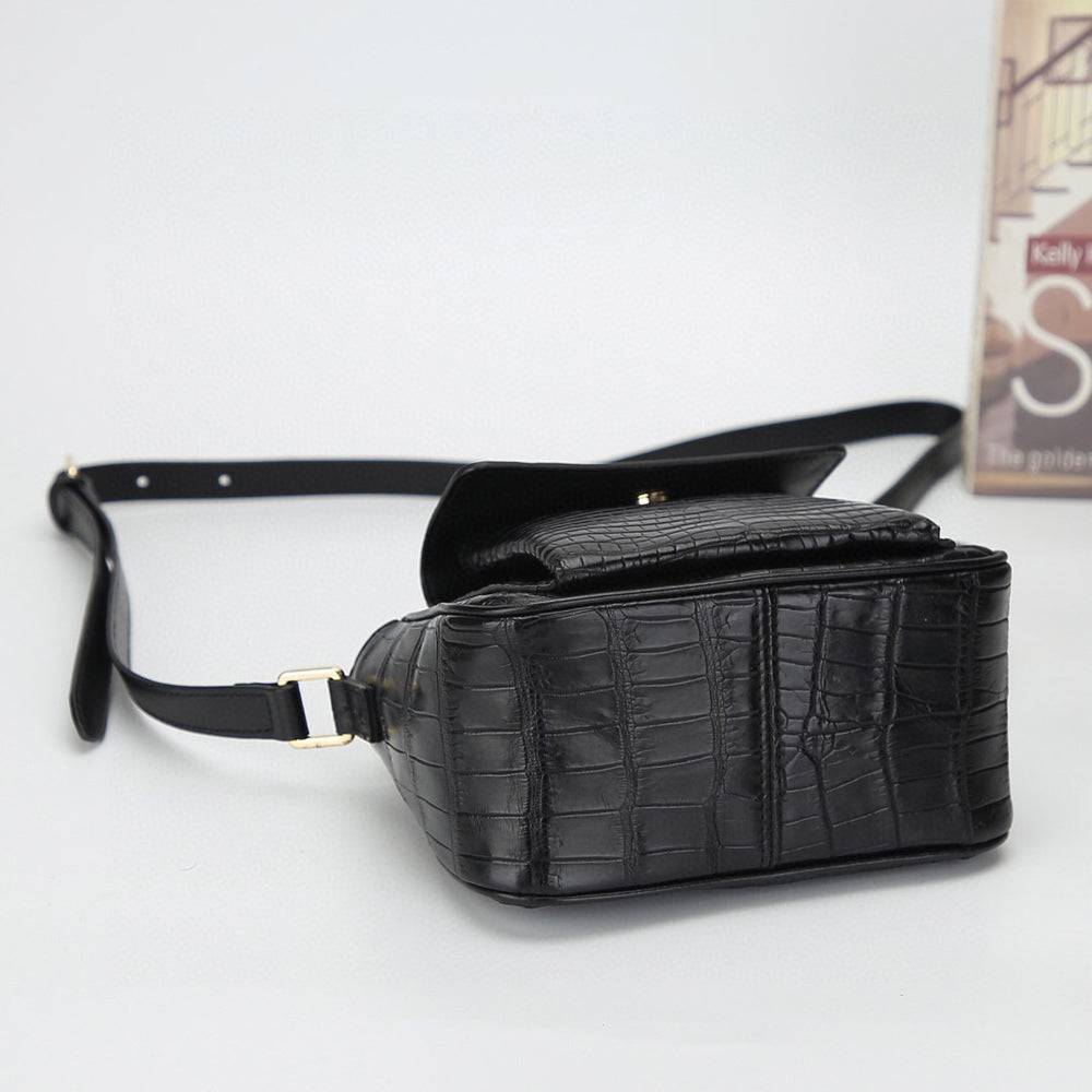 Crocodile Leather Womens Cross Body Shoulder Bag Black