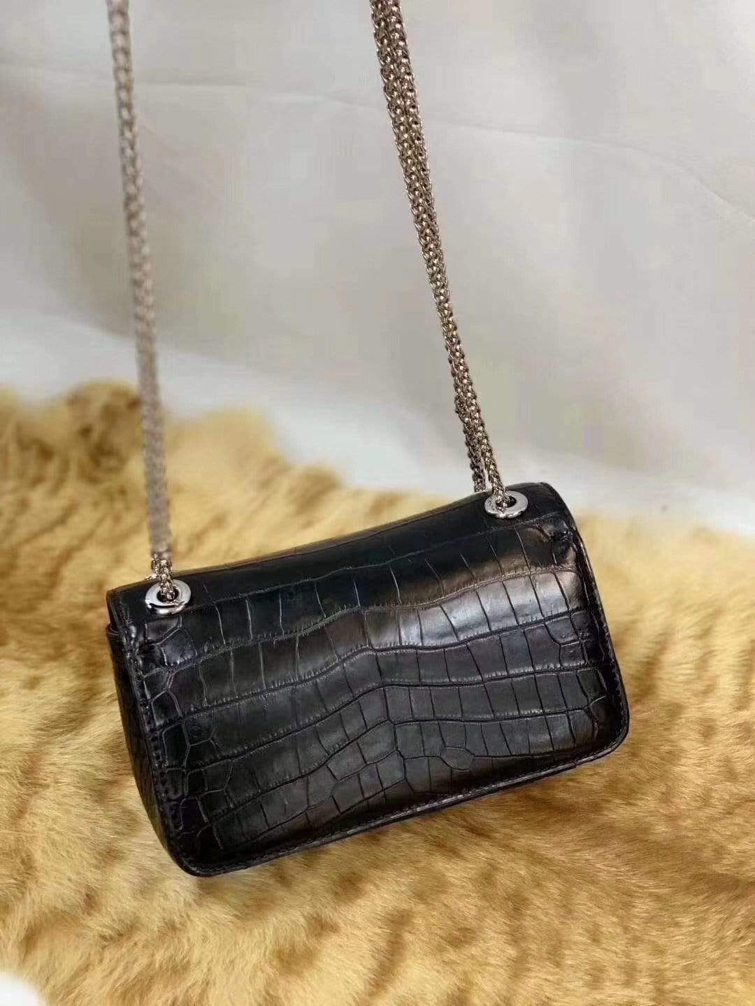 Womens Genuine Crocodile Leather Flap Chain Bag Small Size