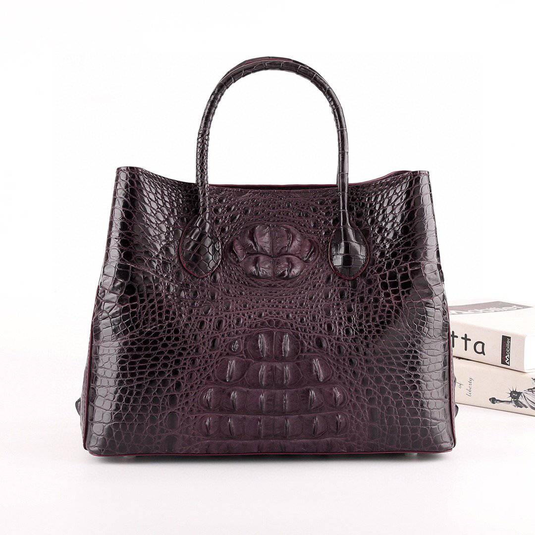 Womens Genuine Crocodile Leather Top Handle Satchel Handbag Brown 32cm