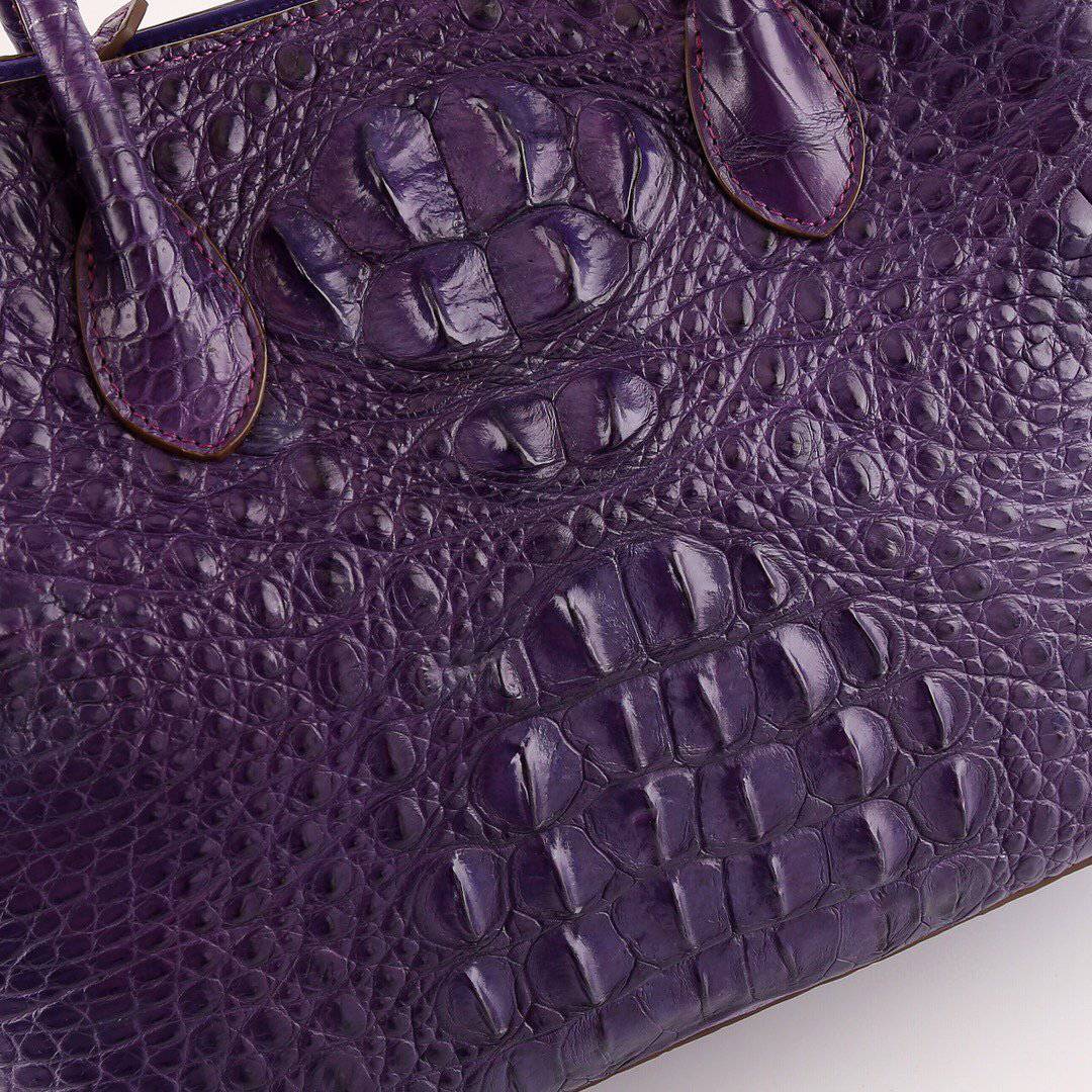 Womens Genuine Crocodile Leather Top Handle Satchel Handbag Purple 32cm