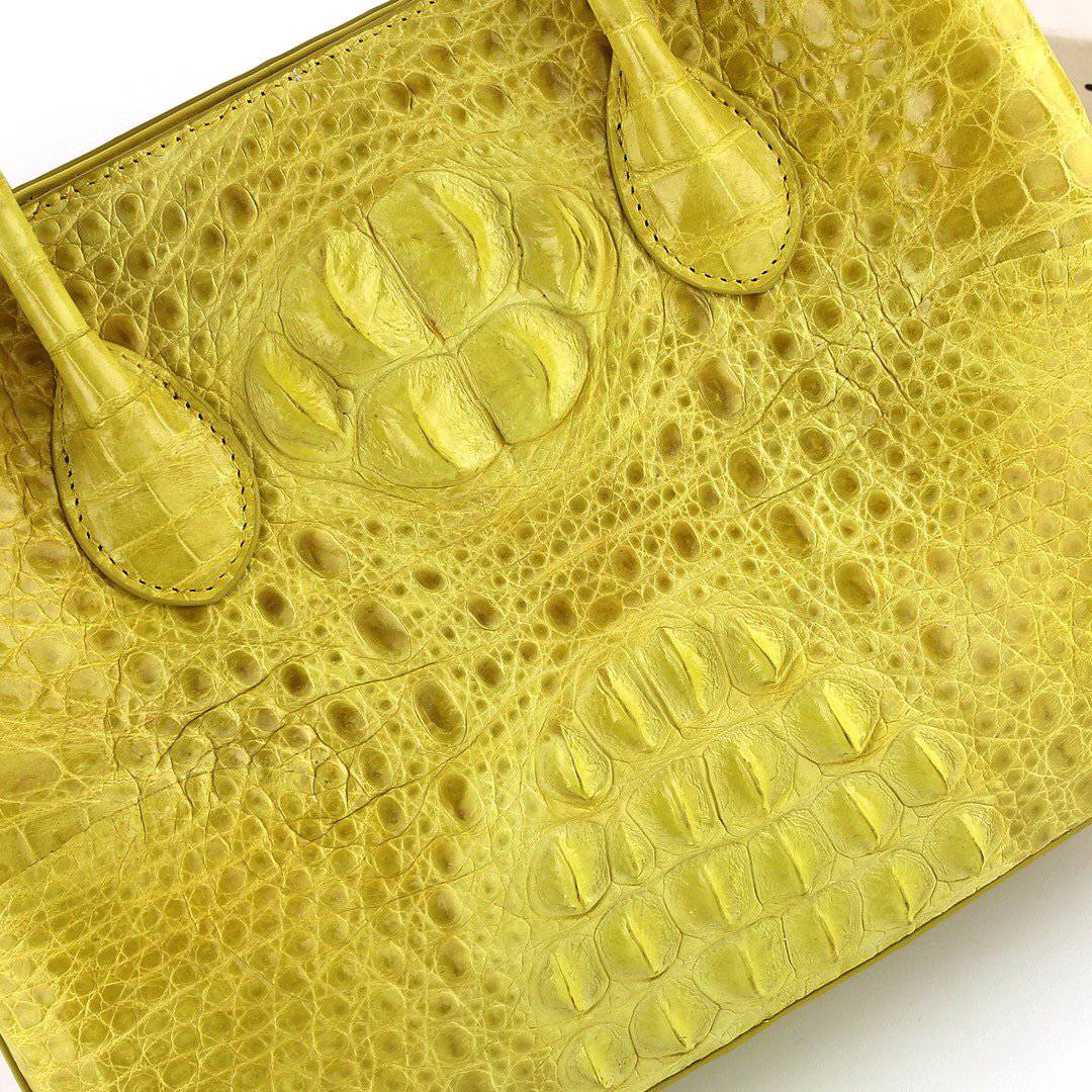 Womens Genuine Crocodile Leather Top Handle Satchel Handbag Yellow 32cm