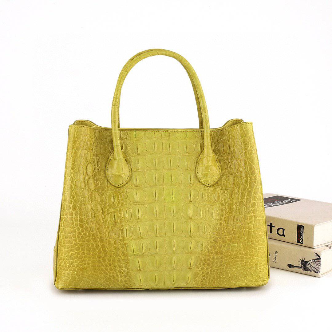 Womens Genuine Crocodile Leather Top Handle Satchel Handbag Yellow 32cm