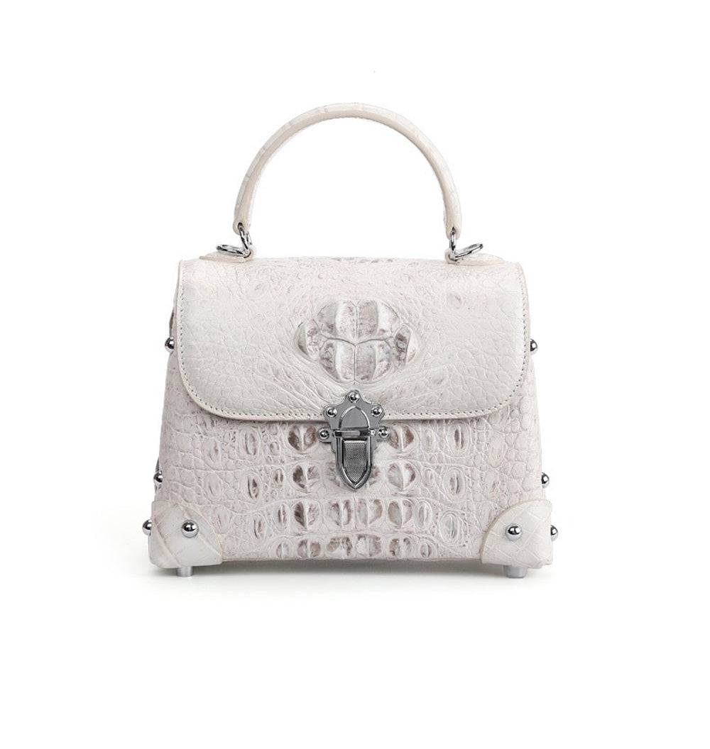 Womens Himalaya White Genuine Crocodile Leather Top Handle Bag