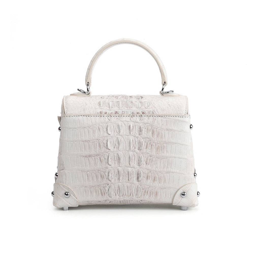 Womens Himalaya White Genuine Crocodile Leather Top Handle Bag