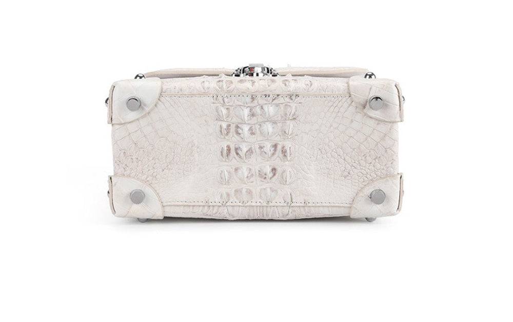 Womens Himalaya White Genuine Crocodile Leather Top Handle Bag