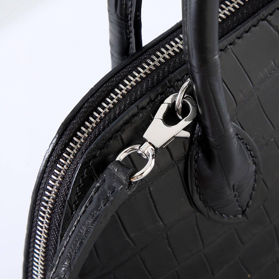 Womens Matt Genuine Crocodile Leather Mini Shell Promennade Trapezoid Cross Body Bag Black