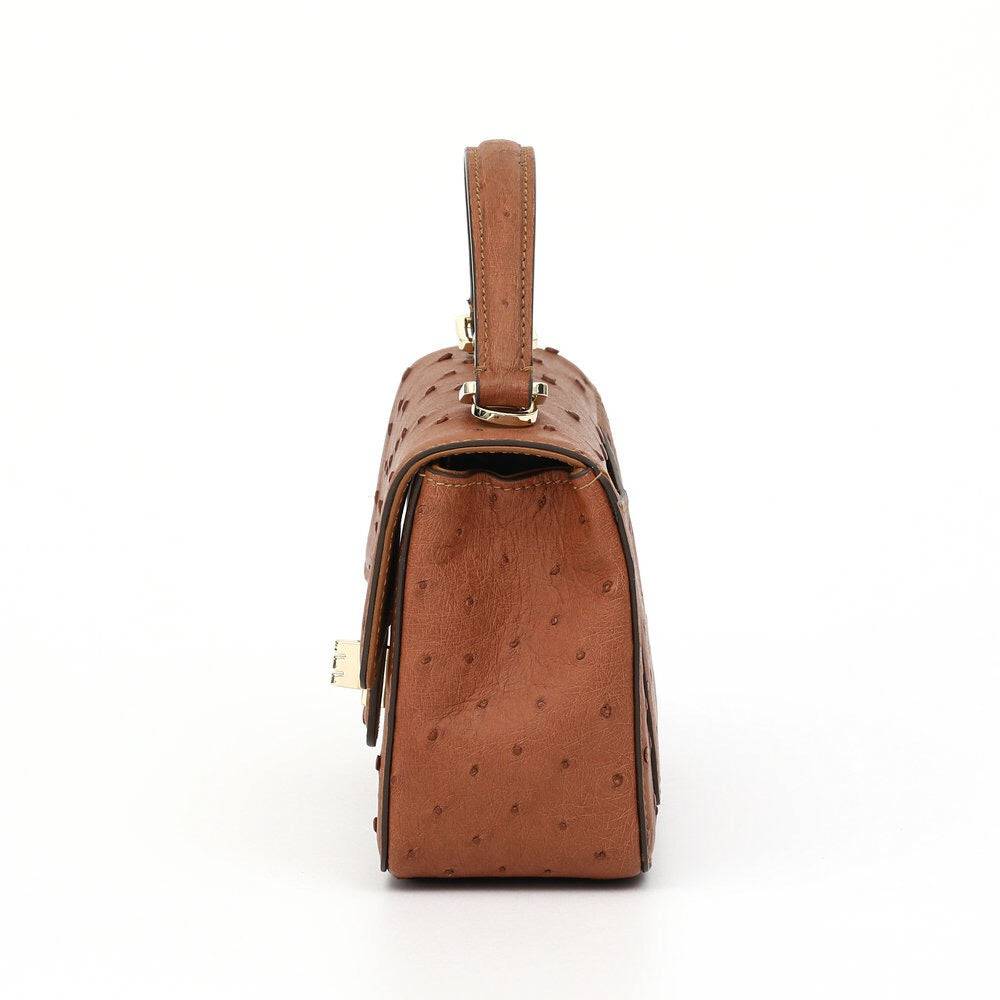 Borsa da donna mini in pelle di struzzo con patta, catena, manico superiore e tracolla