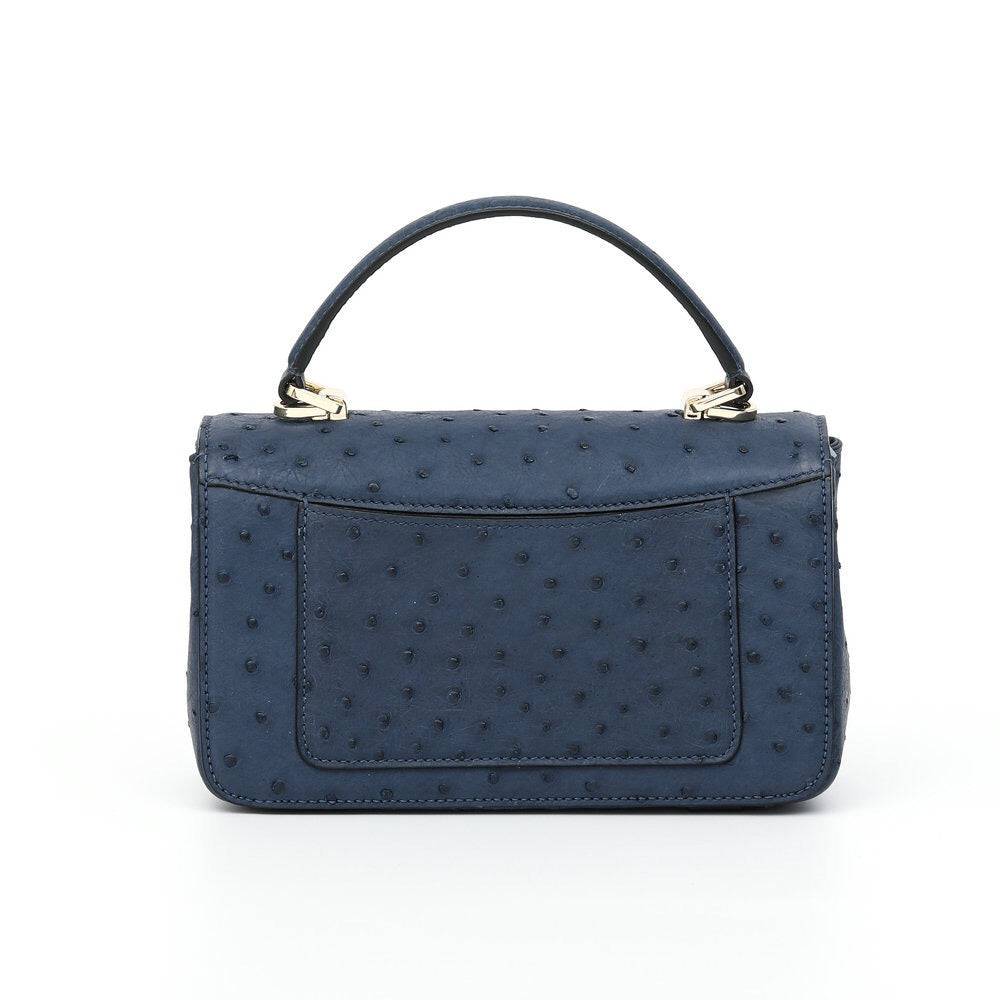 Borsa da donna mini a patta in pelle di struzzo con catena, manico superiore e tracolla