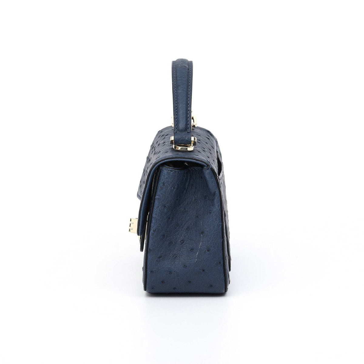 Borsa da donna mini in pelle di struzzo con patta, catena, manico superiore e tracolla