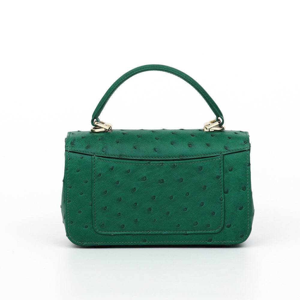 Borsa mini a patta in pelle di struzzo da donna Rossie Viren con manico superiore e tracolla, borsa elegante.