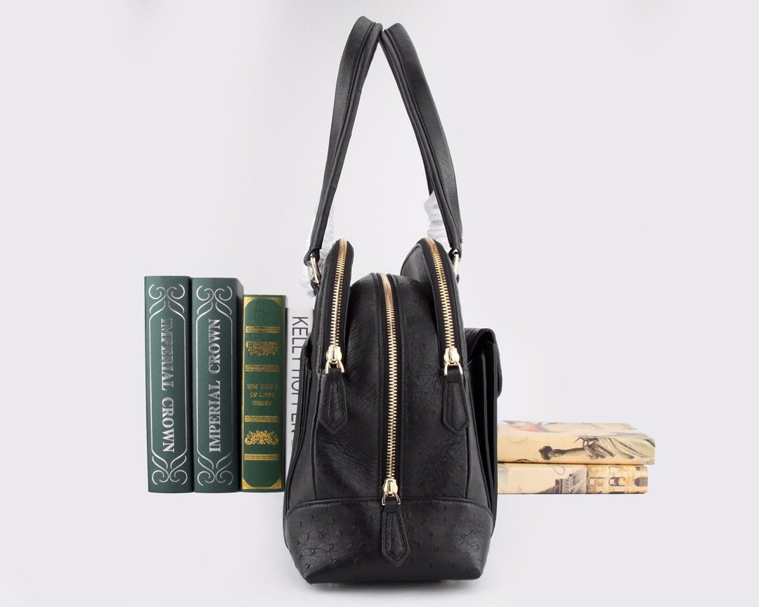 Womens Ostrich Leather Top Handle Shoulder Bag