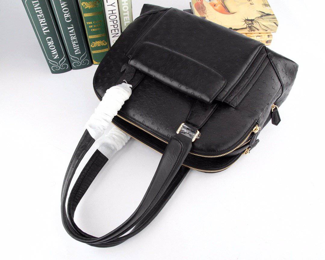 Womens Ostrich Leather Top Handle Shoulder Bag