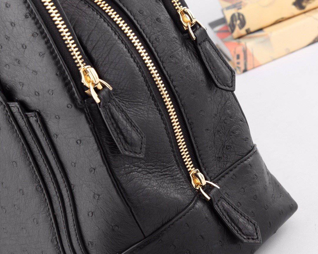 Womens Ostrich Leather Top Handle Shoulder Bag