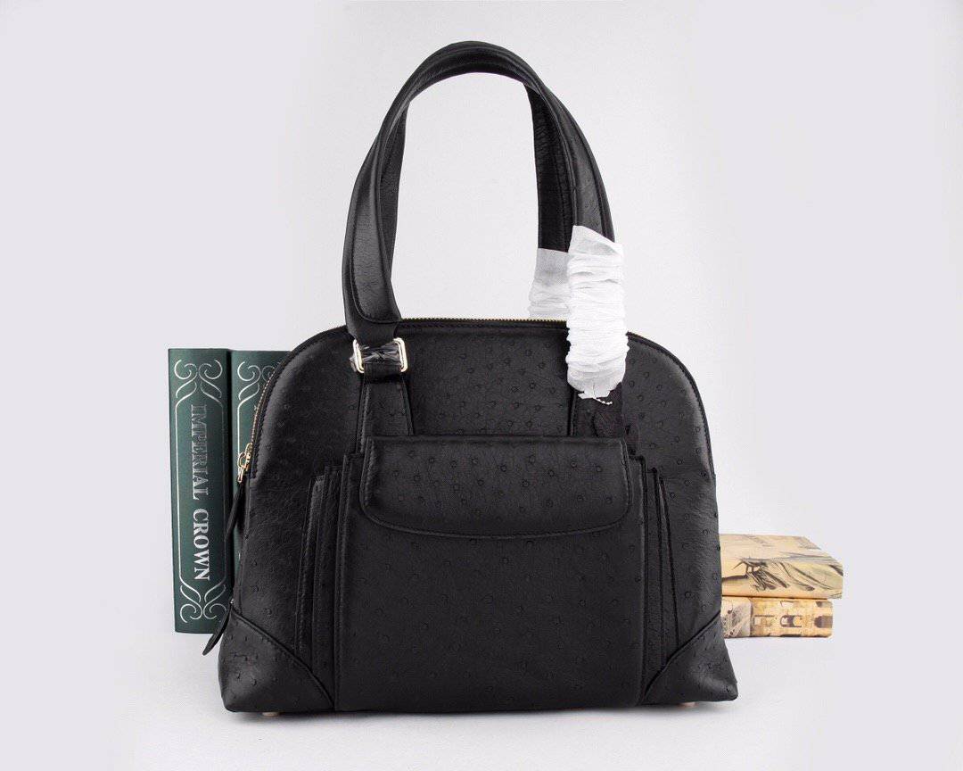 Womens Ostrich Leather Top Handle Shoulder Bag