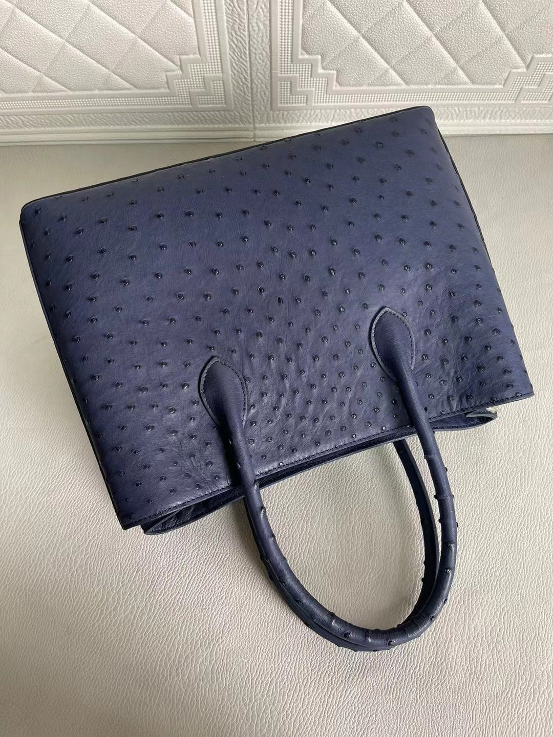 Womens Ostrich Leather Top Handle Shoulder Cross Body Bags Blue & Purple 33cm