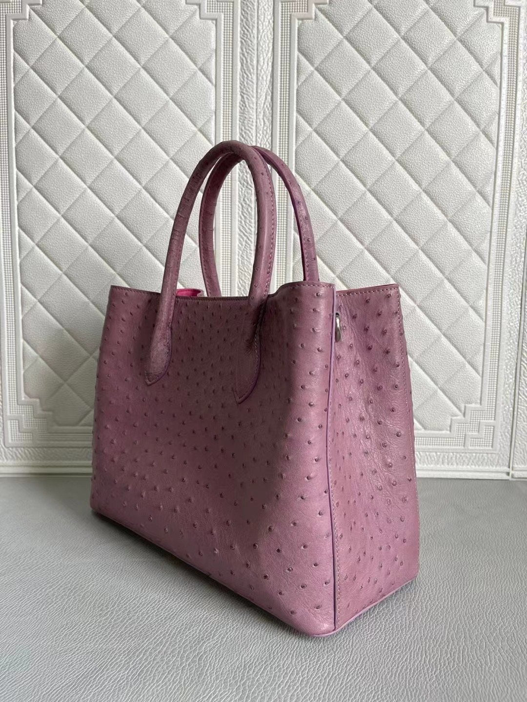 Womens Ostrich Leather Top Handle Shoulder Cross Body Bags Blue & Purple 33cm