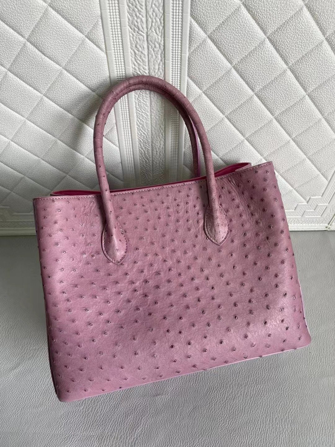 Womens Ostrich Leather Top Handle Shoulder Cross Body Bags Blue & Purple 33cm