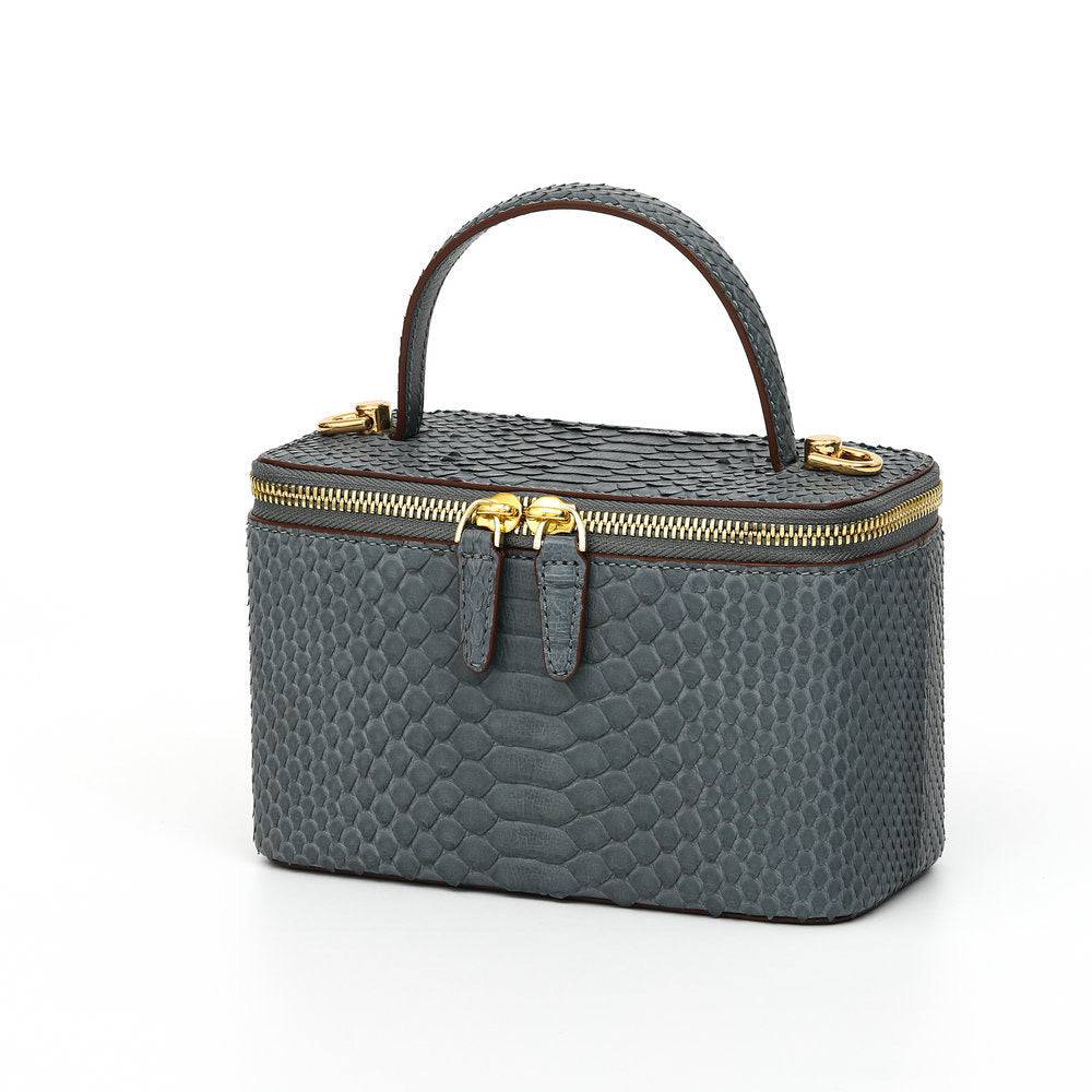 Borsa da donna in pelle effetto pitone con manico superiore e tracolla, per cosmetici