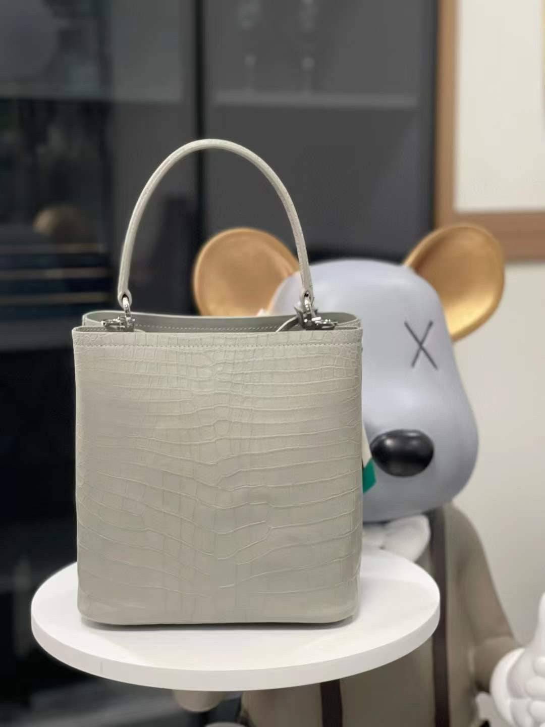 Borsa da donna piccola in pelle effetto coccodrillo con manico superiore
