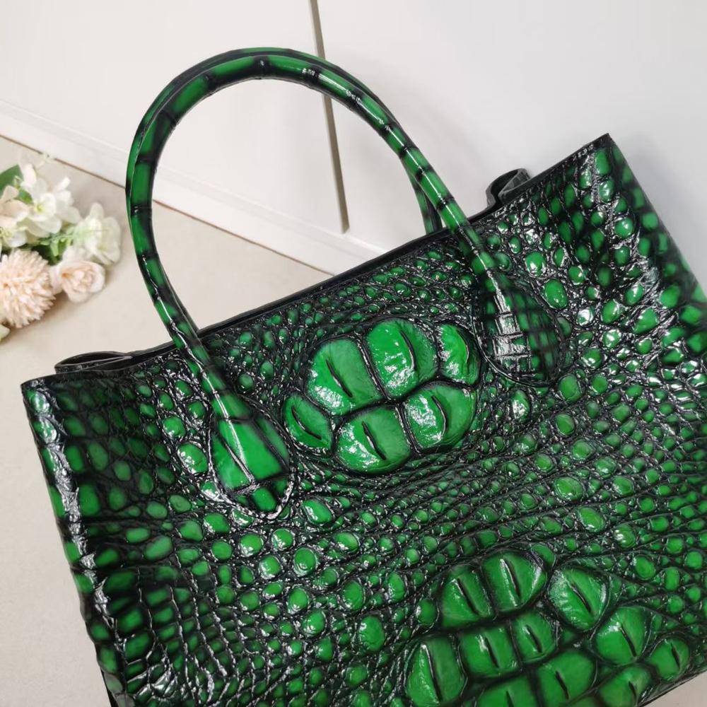 Womens  Genuine Crocodile Leather Tote Shoulder Bags Vintage Green