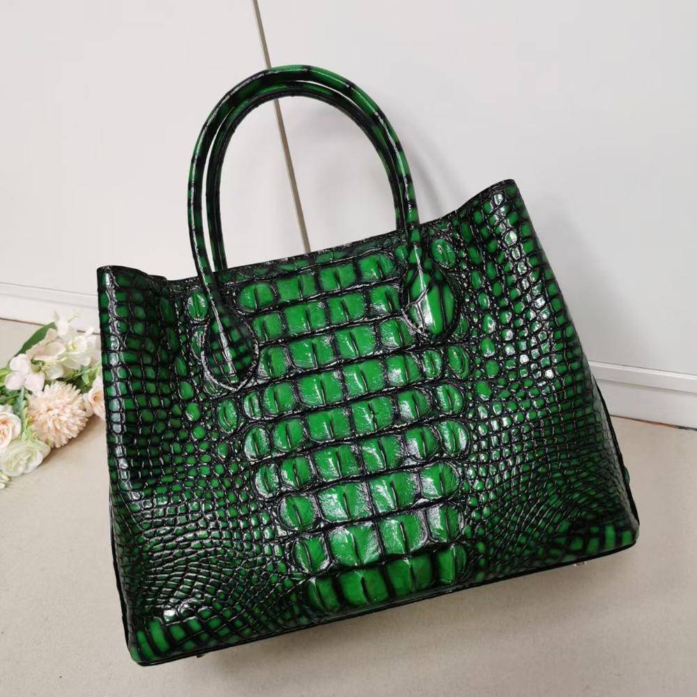 Womens  Genuine Crocodile Leather Tote Shoulder Bags Vintage Green