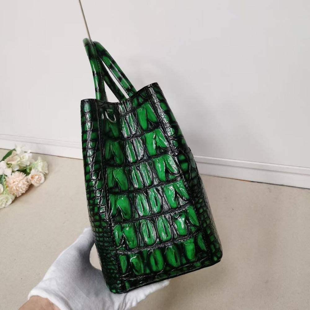 Womens  Genuine Crocodile Leather Tote Shoulder Bags Vintage Green