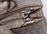 Beaded High Shiny Crocodile Skin Leather Cross Body  Top Handle Bags